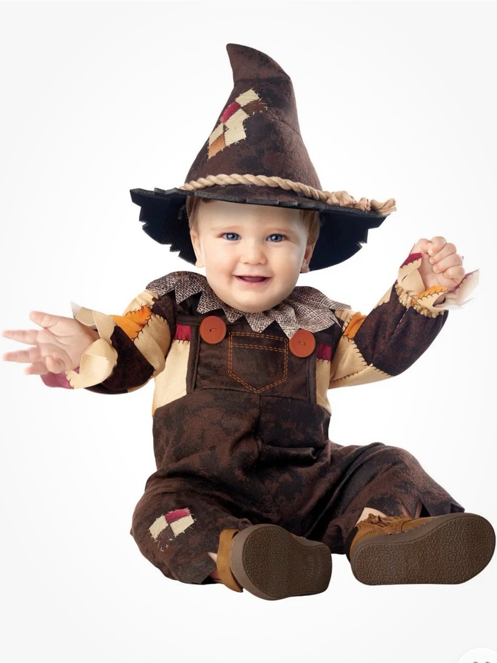 Spirit Brown Patchwork Scarecrow Baby Costume with Tan and Orange Accents
